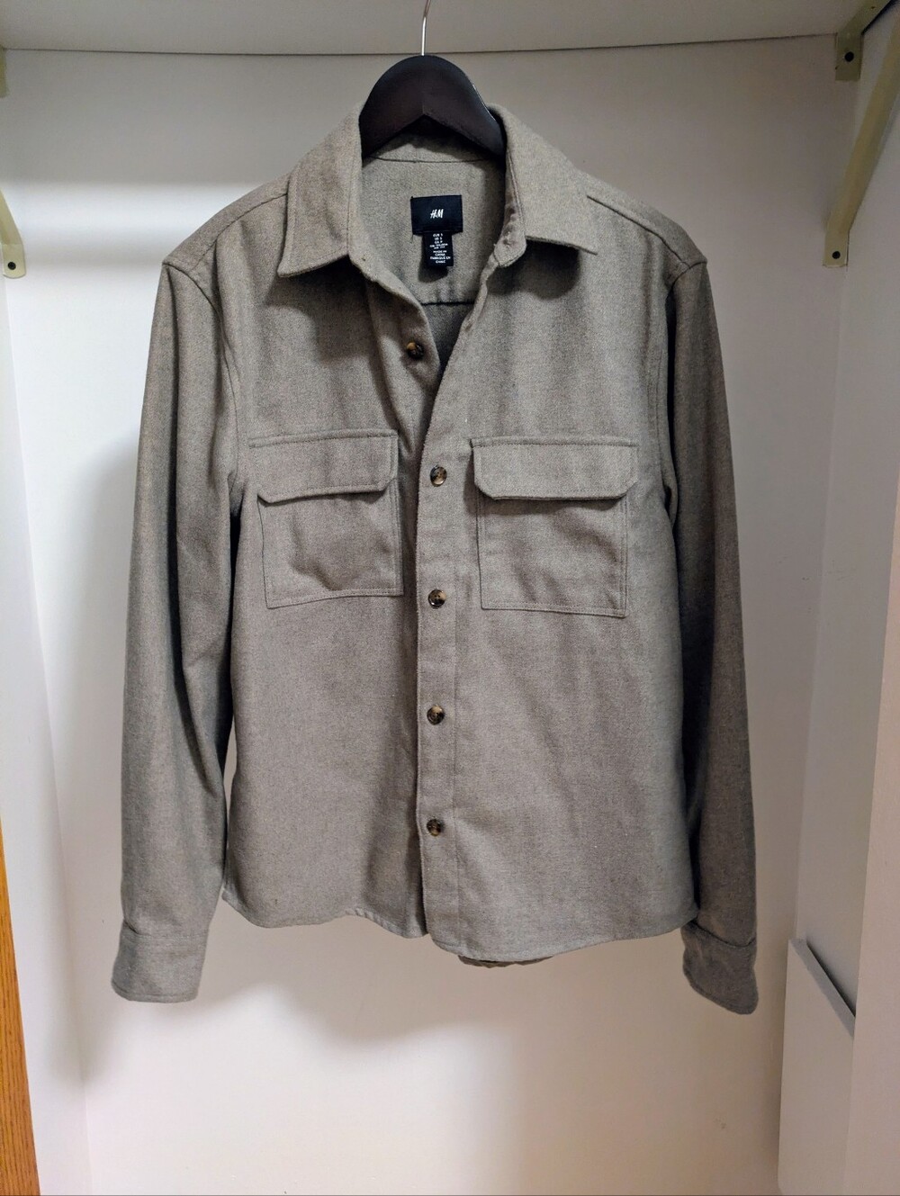 H&M Men's Olive Green Button-Front Shacket